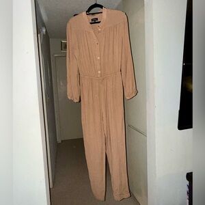 MAJORELLE Button-Up Tan/Brown Jumpsuit - Size M